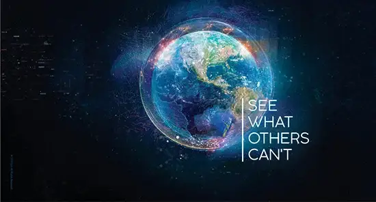 Wizualizacja ziemi z napisem "see what others can't"